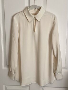 Soft Surroundings Cream Long-Sleeve Keyhole Button-Down Shirt